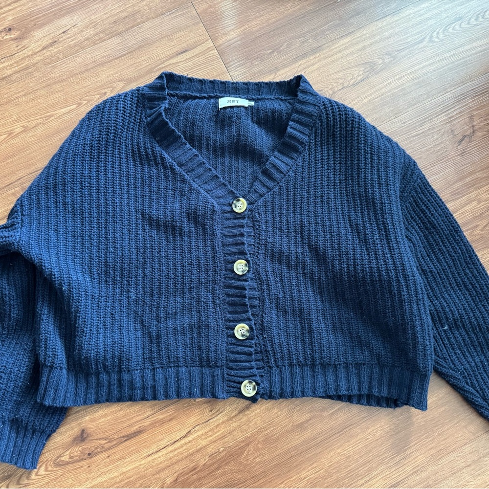 Set Active Navy Chunky Rib Knit Boxy Sweater